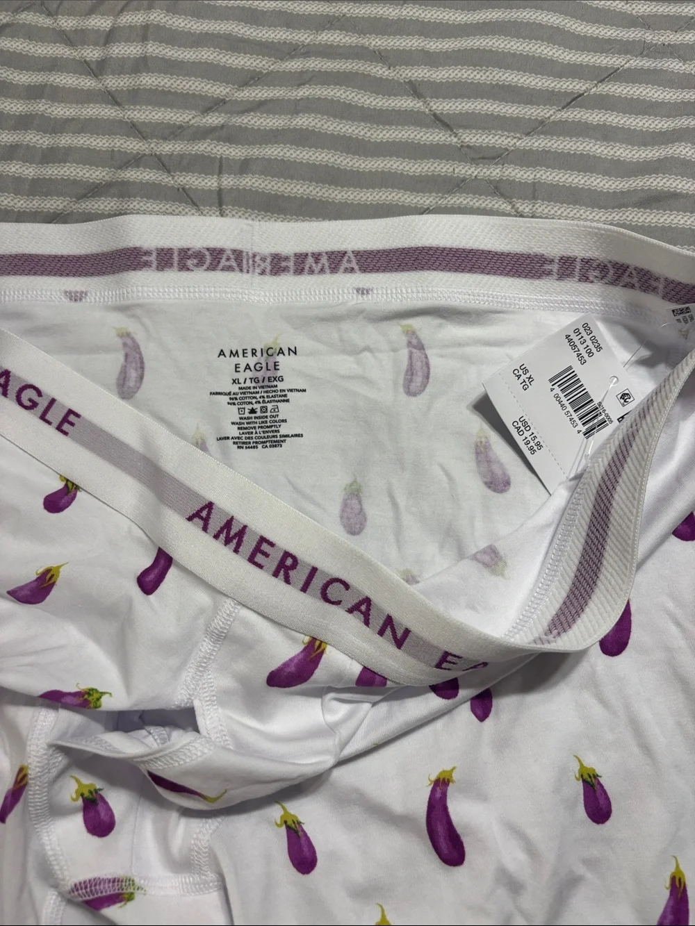 American Eagle Outfitters White Boxer Briefs with Purple Eggplant Pattern